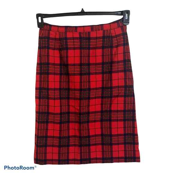Vintage Pendleton Wool Skirt Authentic Red Leslie Tartan Plaid Lined USA Made 12 - Picture 1 of 6